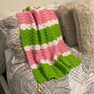 Handcrafted Baby Blanket Crochet Toddler Afghan Watermelon Pink Lime Green